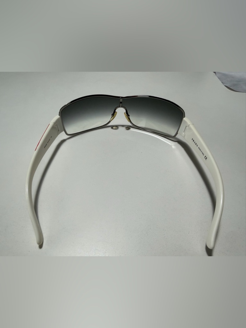 Authentic Vintage PRADA SPS Linea Rossa Wraparound White Shield Sunglasses - Picture 9 of 15